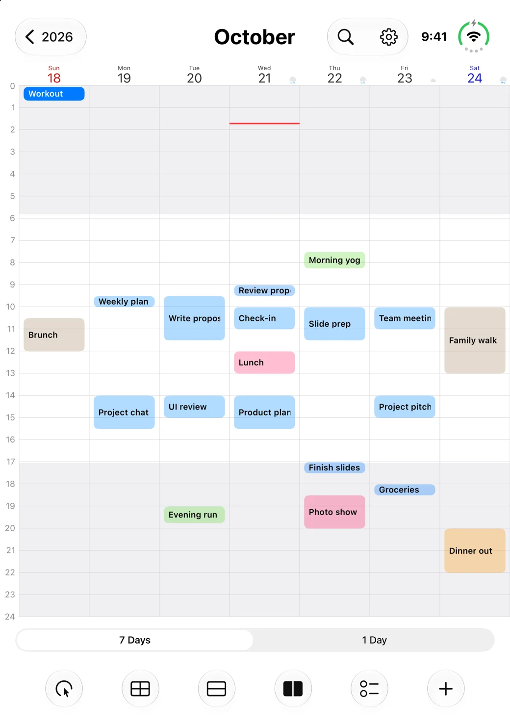 SCalendar week view showing sample events